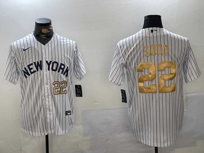 Mens New York Yankees #22 Juan Soto White Pinstripe Fashion Cool Base Jerseys